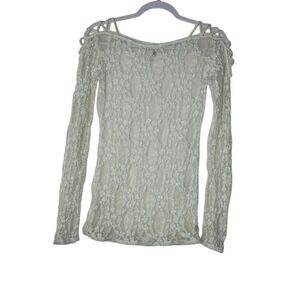 Free People Intimately Top Women Small White Lace Long‎ Sleeve Bodycon Coquette